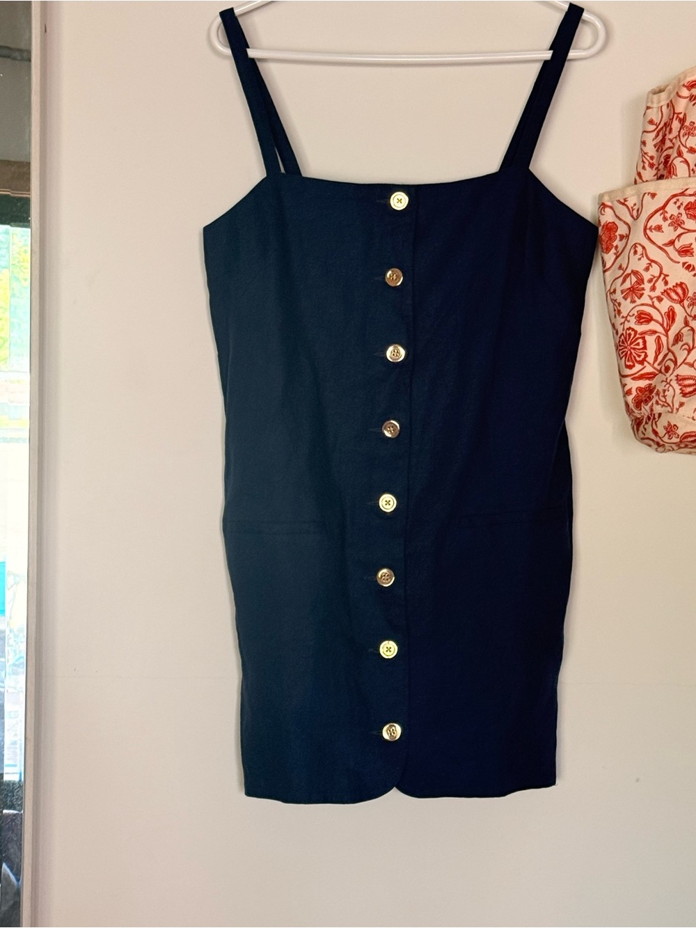 J. Crew Navy Blue Button-Front Linen Mini Dress - Picture 2 of 5